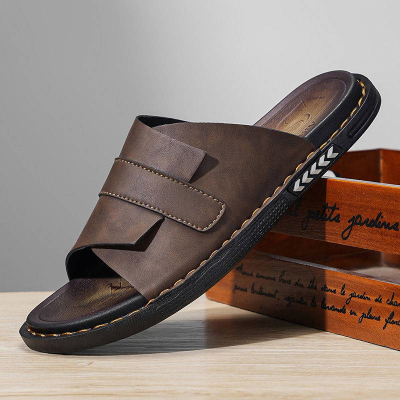 Flip Flop Leather Men - 2026 Sommer Klassische Leder-Herrenpantoffeln Übergröße Leichte