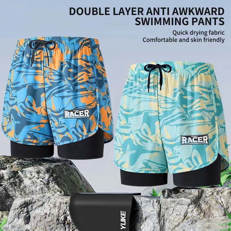 Swim Trunk Quick Dry - Badehose für Erwachsene, doppellagig, schnell trocknend,