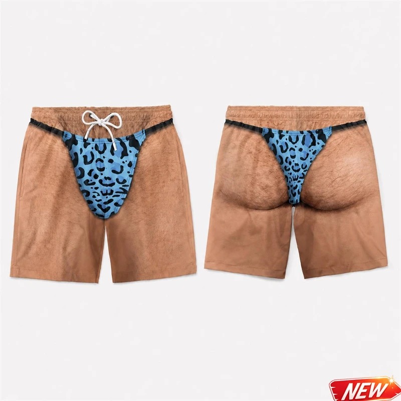 Trunks Board Surf - Lustige Herren-Badehose mit 3D-Leopardenmuster, Kunstleder-Optik, Sommer-Urlaubs-Strandshorts,