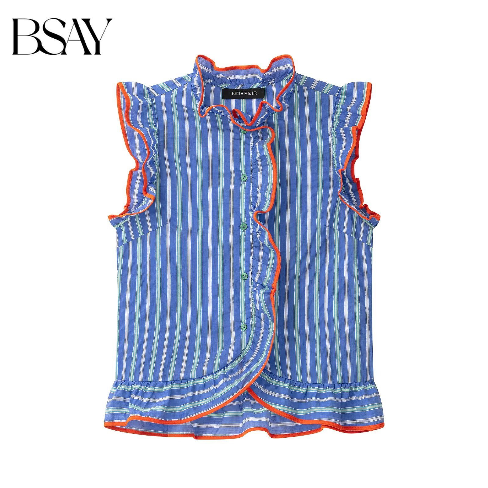 Shirt Camp Collar - BSAY Damen-Bluse, bunt, gestreift, ärmellos, mit