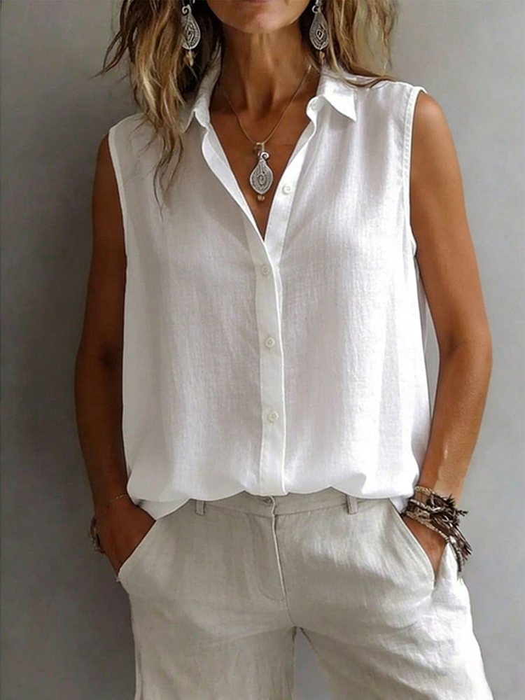 Shirt Camp Collar - Modisches und elegantes ärmelloses Hemd mit