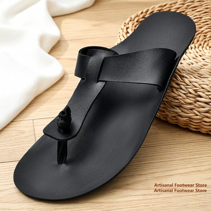 Flip Flop Leather Men - Herren Retro Leder Flip-Flops Sommer Casual